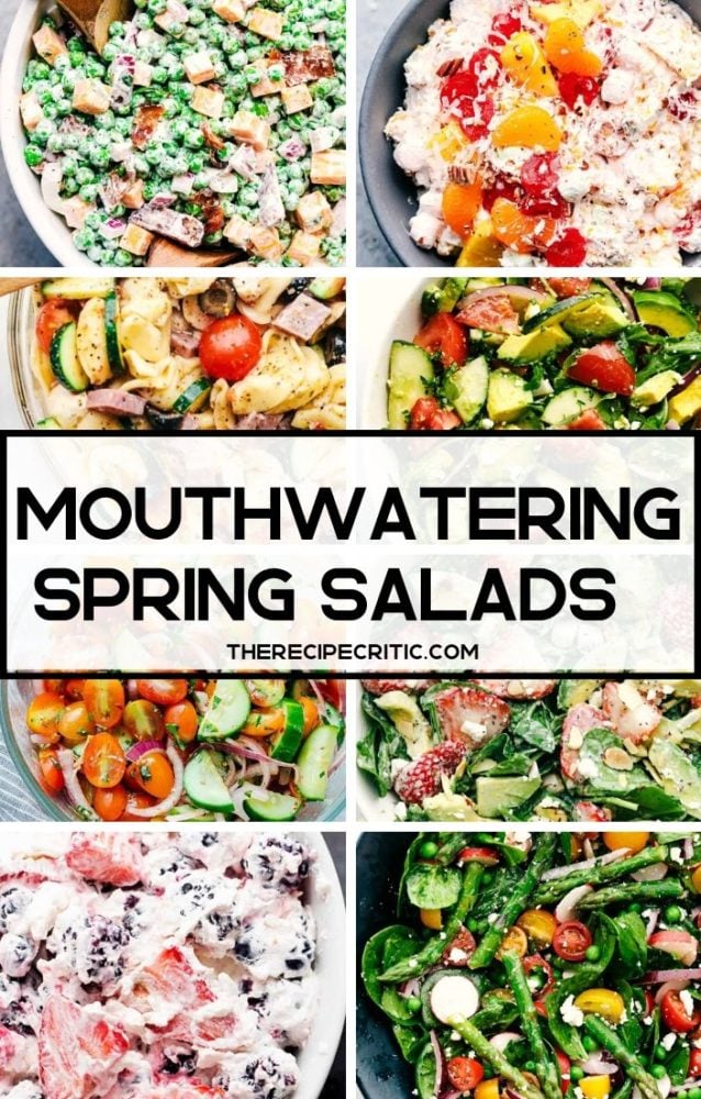 Mouthwatering spring salads in a 8 photo collage