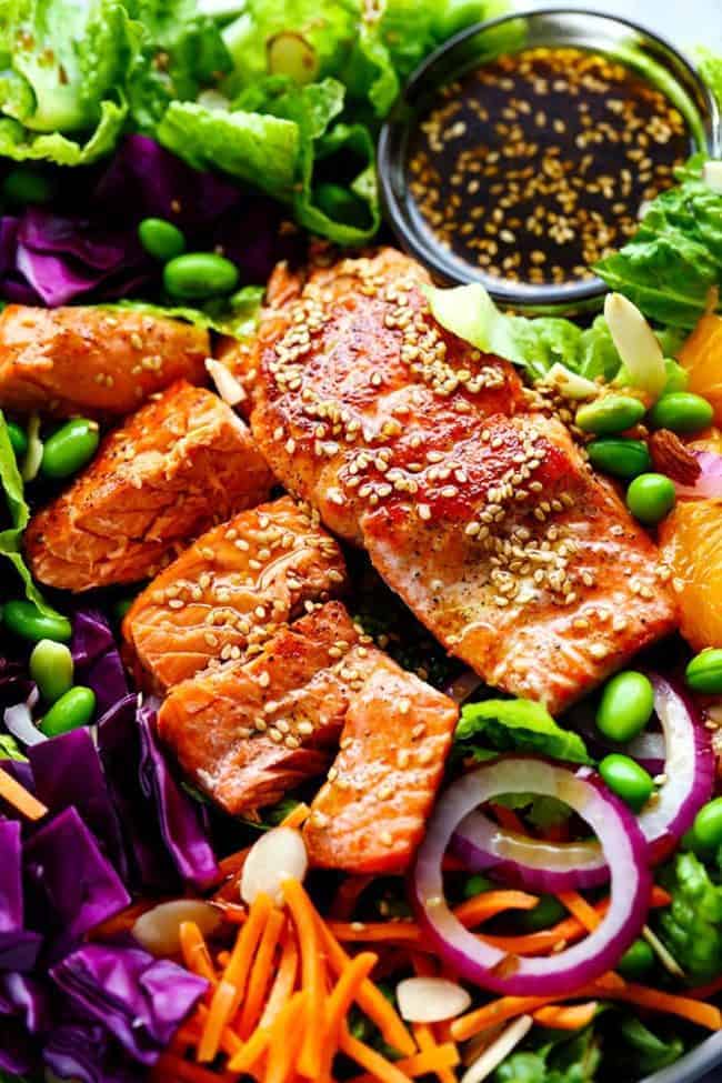 Asian Pan Seared Salmon Salad with Honey Sesame Dressing - 25