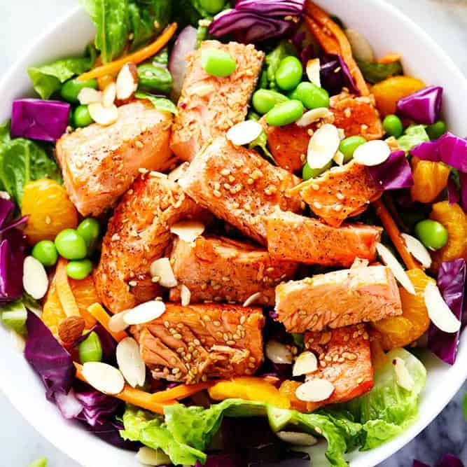 Asian Pan Seared Salmon Salad with Honey Sesame Dressing - 90