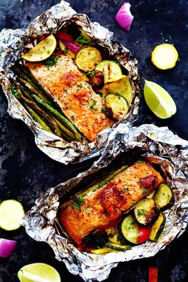 Grilled Lime Butter Salmon in Foil with Summer Veggies - 32