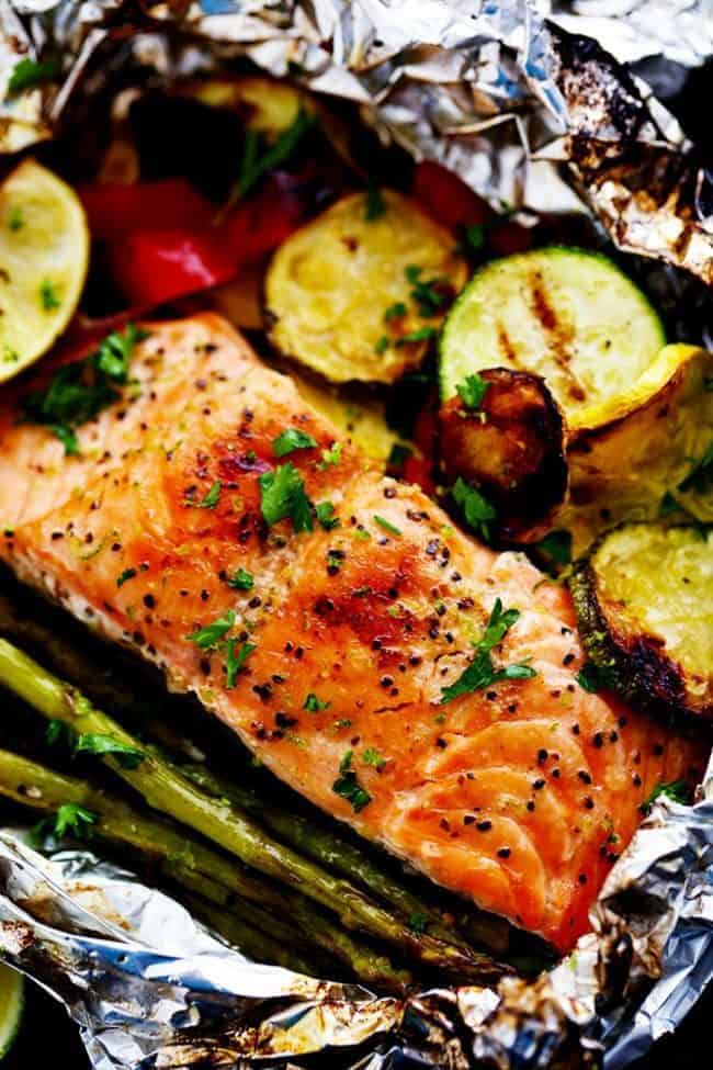 Grilled Lime Butter Salmon in Foil with Summer Veggies - 34