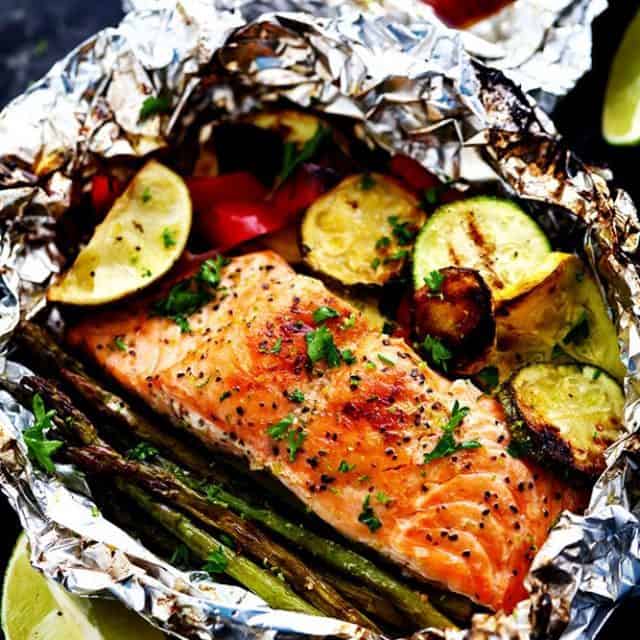 Grilled Lime Butter Salmon in Foil with Summer Veggies | The Recipe Critic