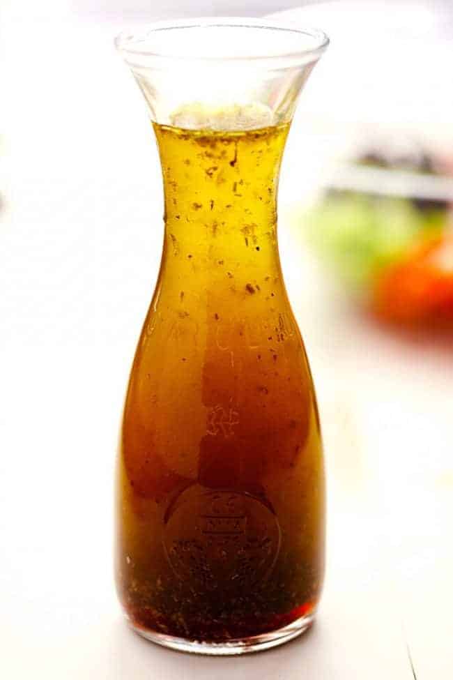 Italian Dressing in a large clear pitcher. 