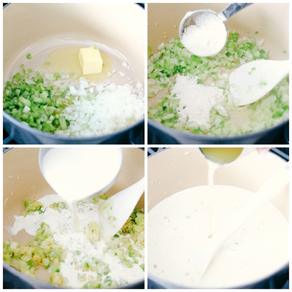 The process of chicken gnocchi soup. 