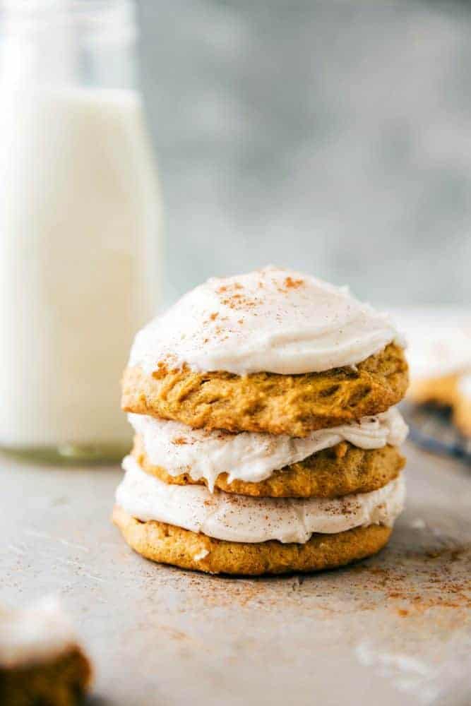 pumpkin spice cookies stacked on top of each other