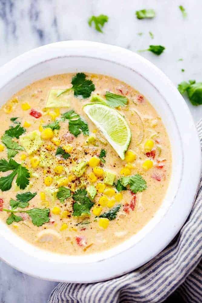 Mexican chicken corn chowder in a bowl.