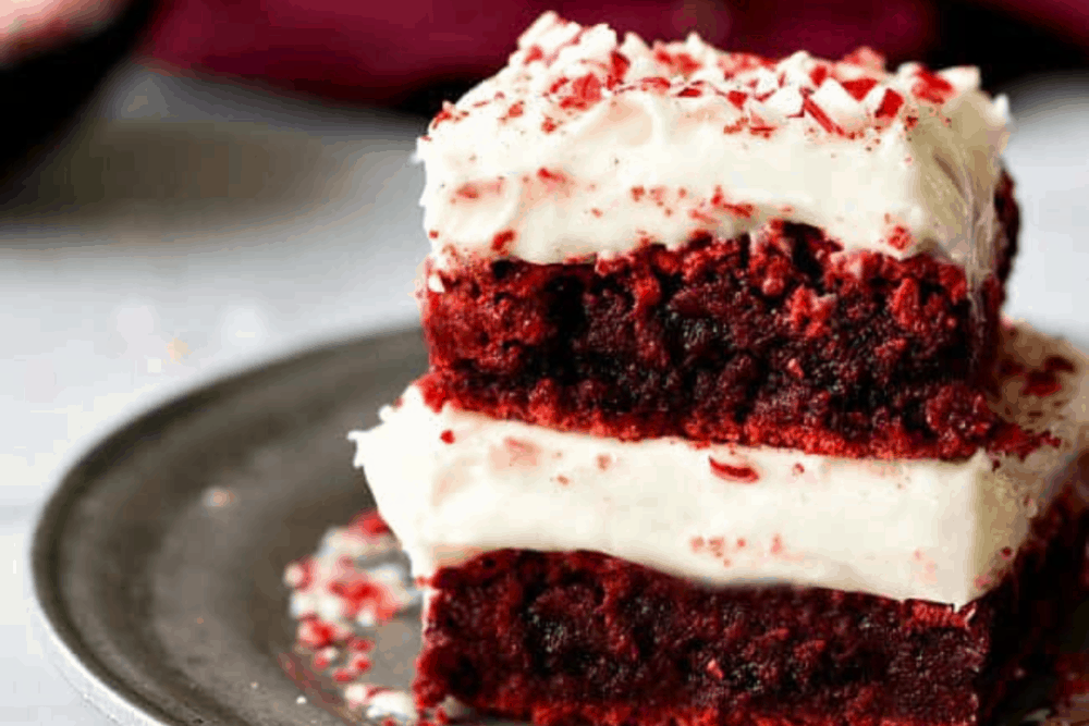 Red Velvet Peppermint Brownies with Peppermint Surf Cheese Frosting