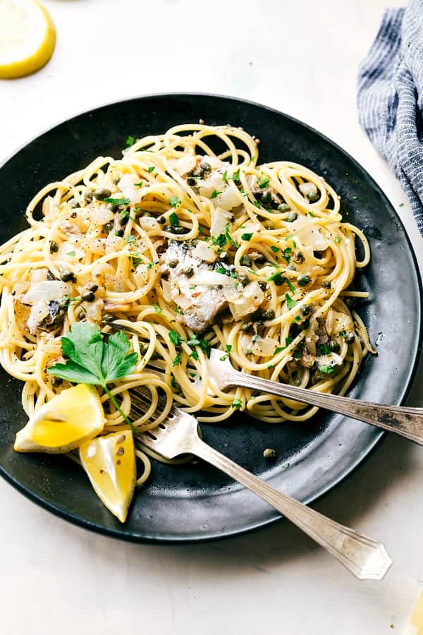 healthy lemon parmesan sardine pasta