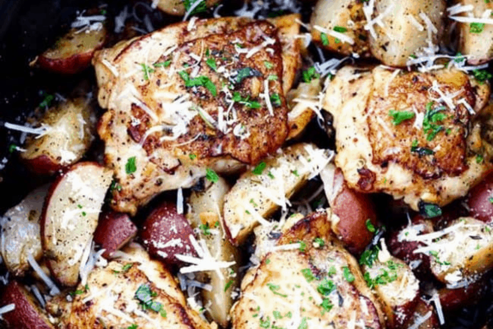 Slow Cooker Parmesan Garlic Herb Chicken Potatoes  