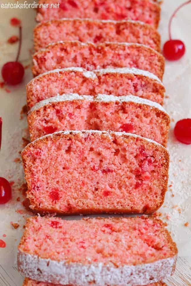 Cherry Almond Bread sliced in slices. 