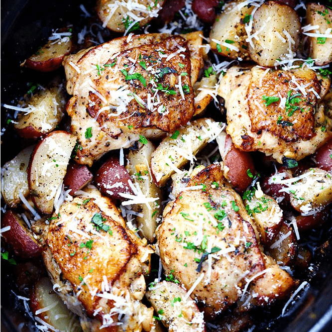 Slow Cooker Parmesan Garlic Herb Chicken and Potatoes | The Recipe Critic