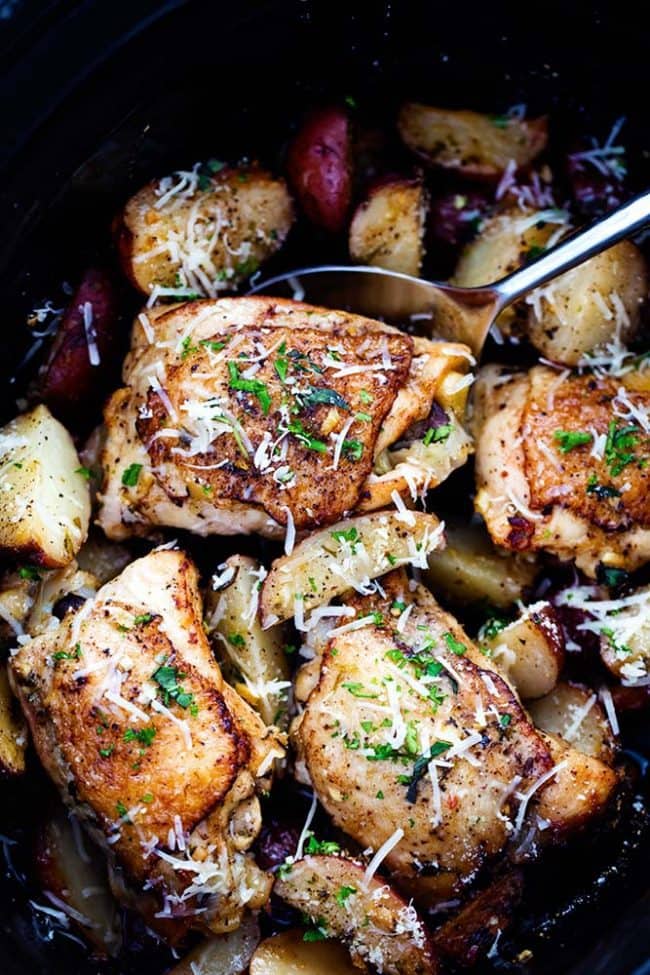 Slow Cooker Parmesan Garlic Herb Chicken And Potatoes The Recipe Critic 