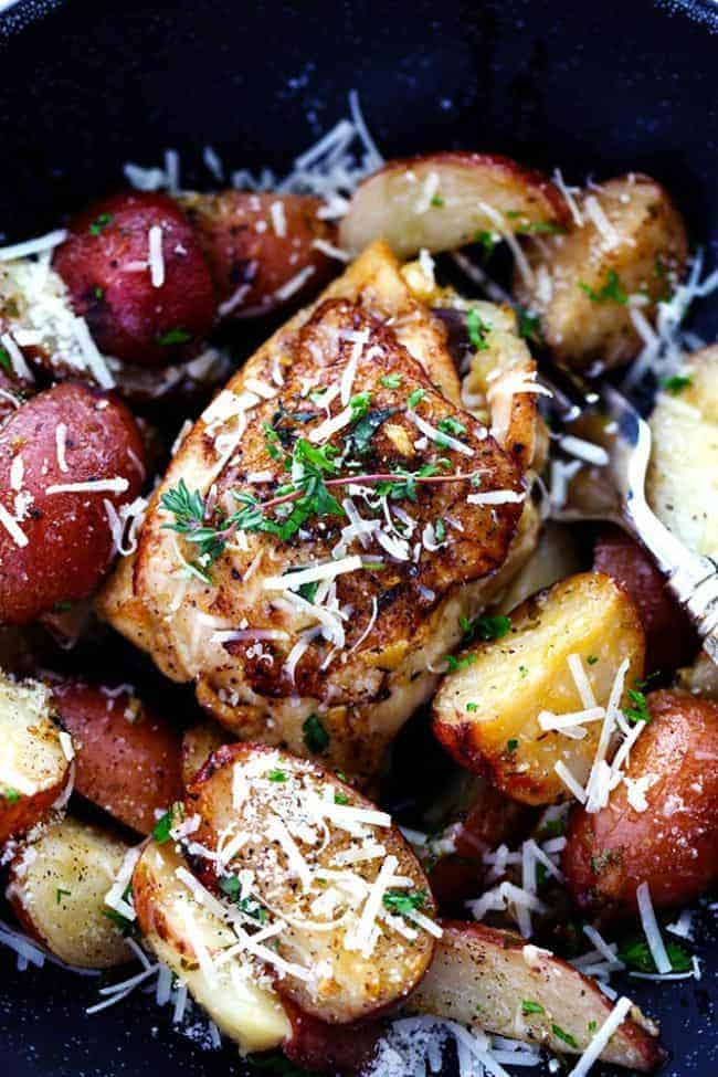 Slow Cooker Parmesan Garlic Herb Chicken and Potatoes 