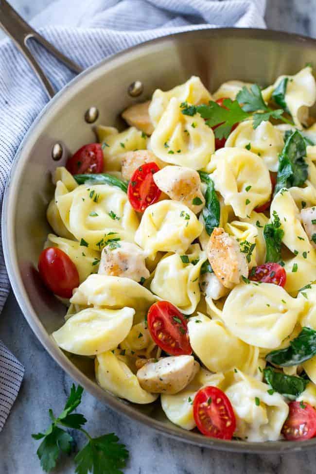 This one pot chicken with tortellini in a pot.