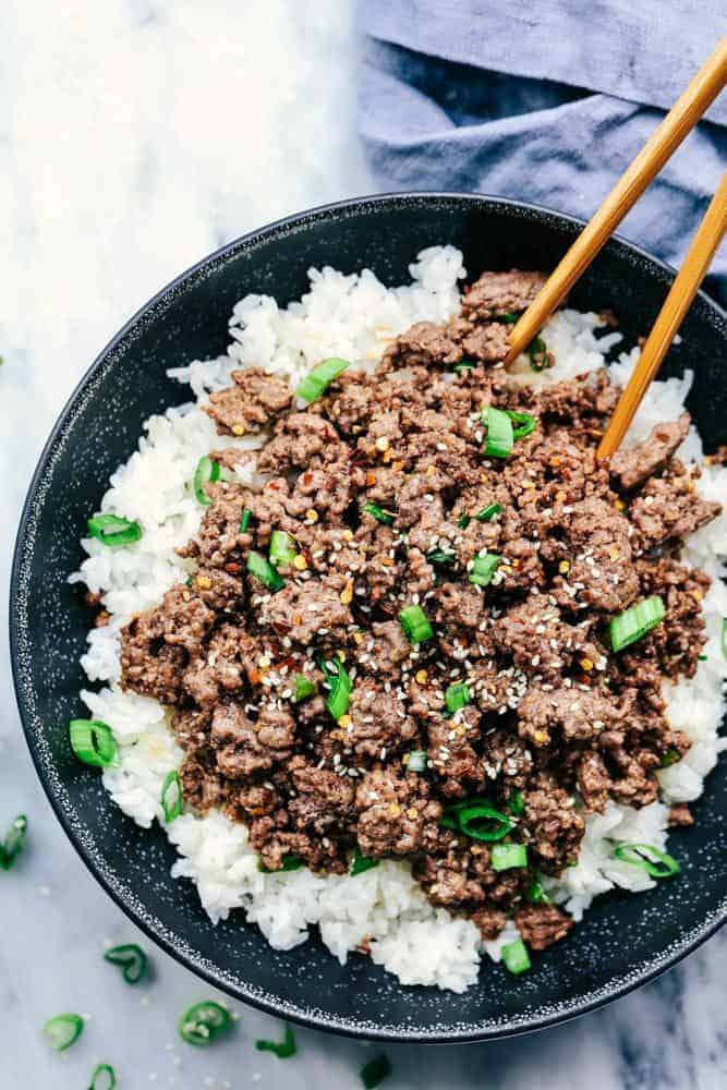 Korean Ground Beef and Rice Bowls 