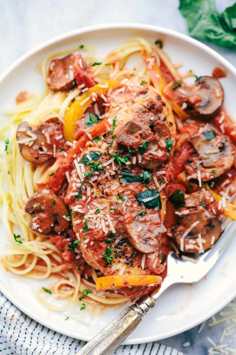 Creamy Skillet Chicken Cacciatore on a plate.