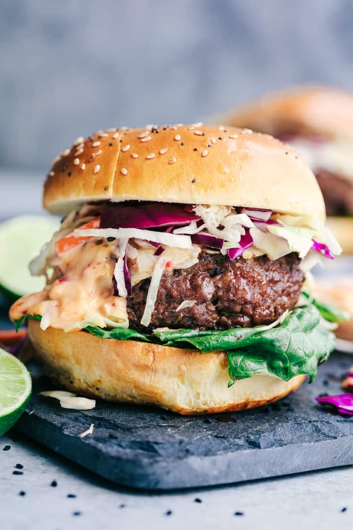Asian Barbecue Burgers with Sweet Chili Lime Mayo