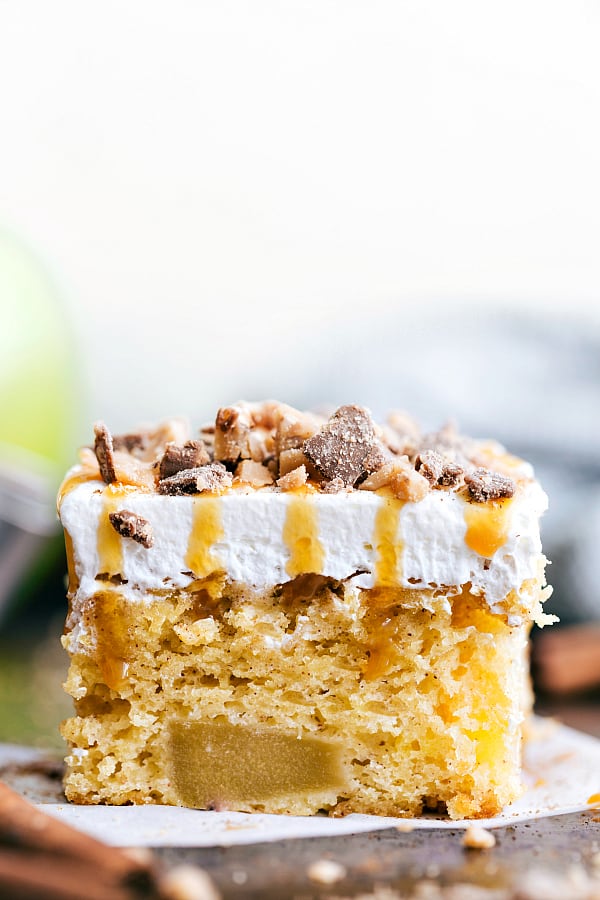 Caramel Toffee Apple Cake from the side.