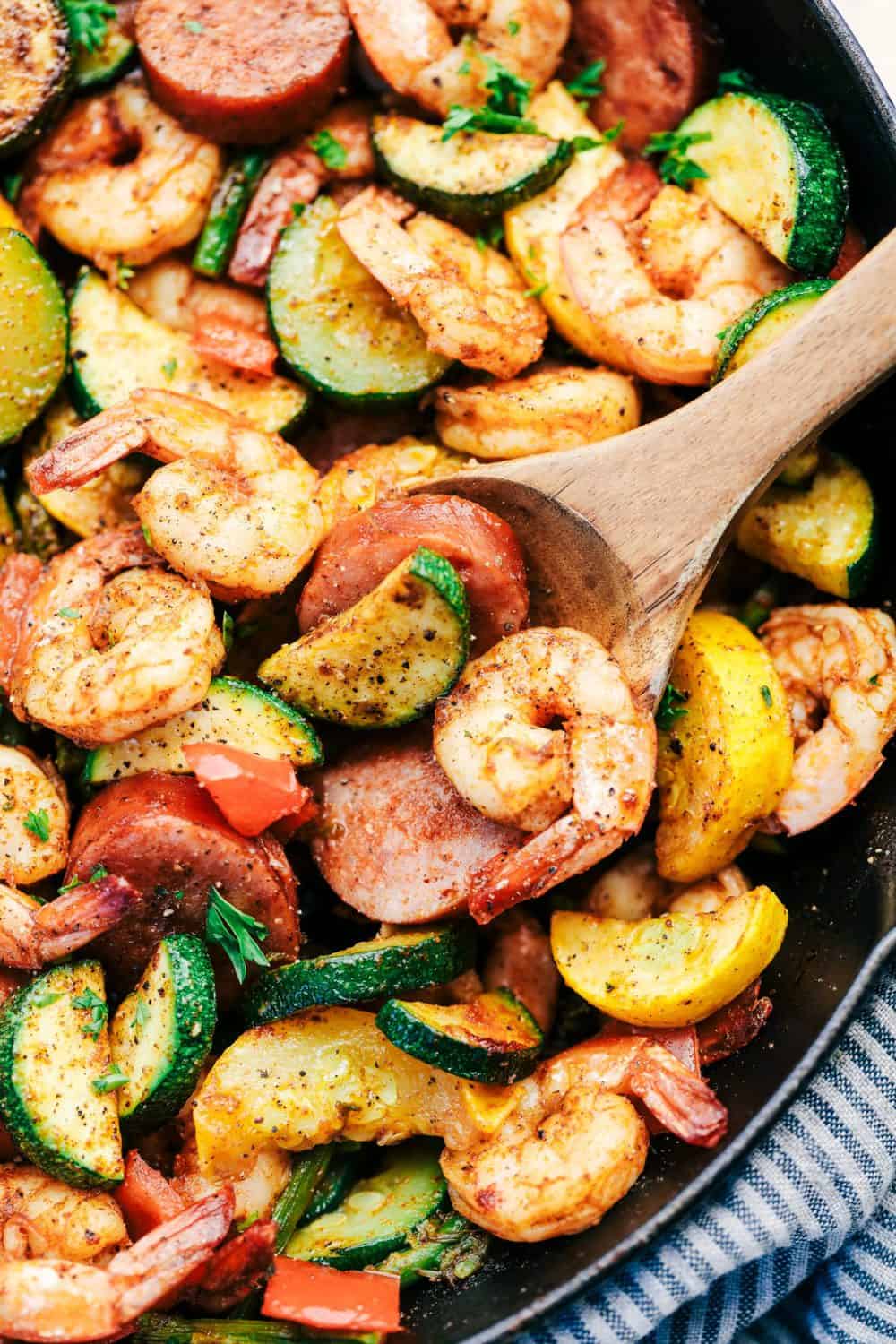 Cajun Shrimp and Sausage Vegetable Skillet - 82