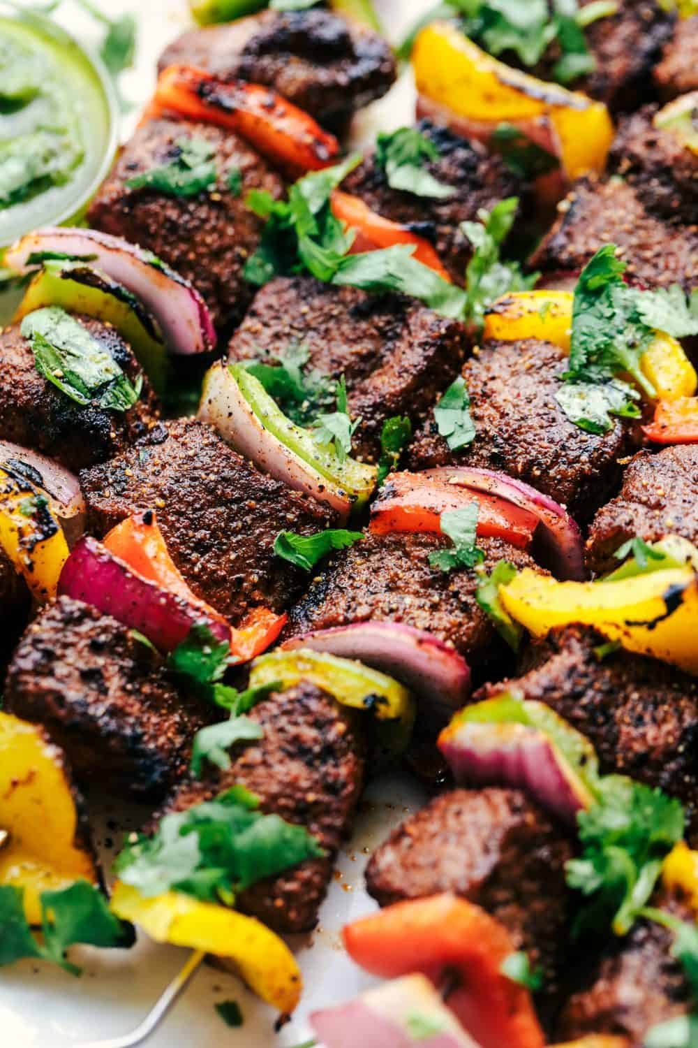 Grilled Steak Fajita Skewers with Avocado Chimichurri - 64