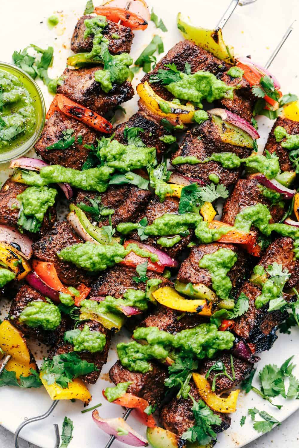 Grilled Steak Fajita Skewers with Avocado Chimichurri - 54