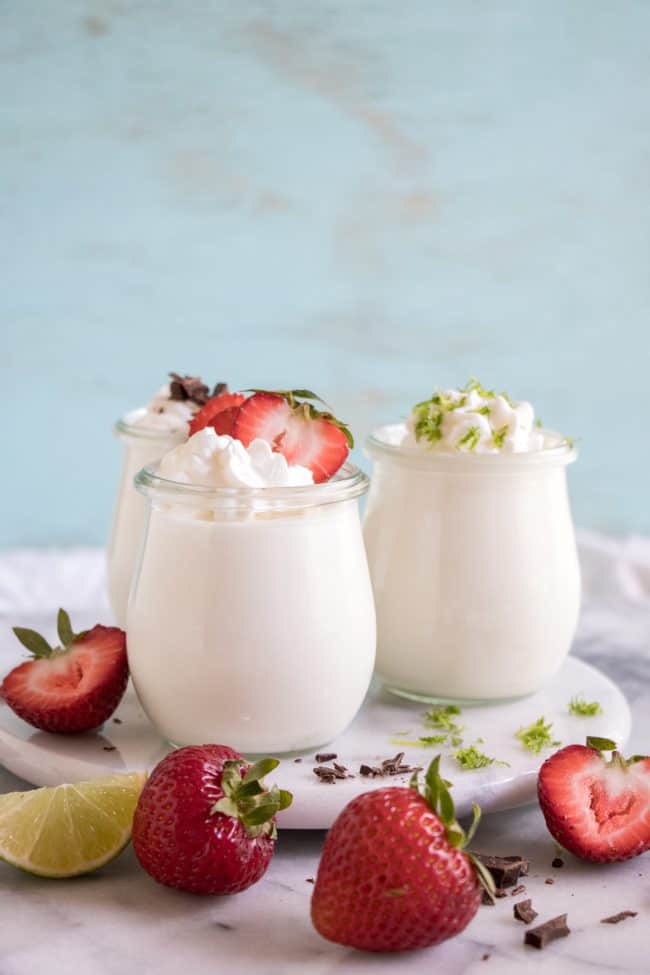 Coconut Mousse in glass jars.