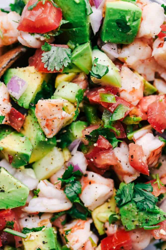 Close up of Avocado Shrimp Ceviche. 