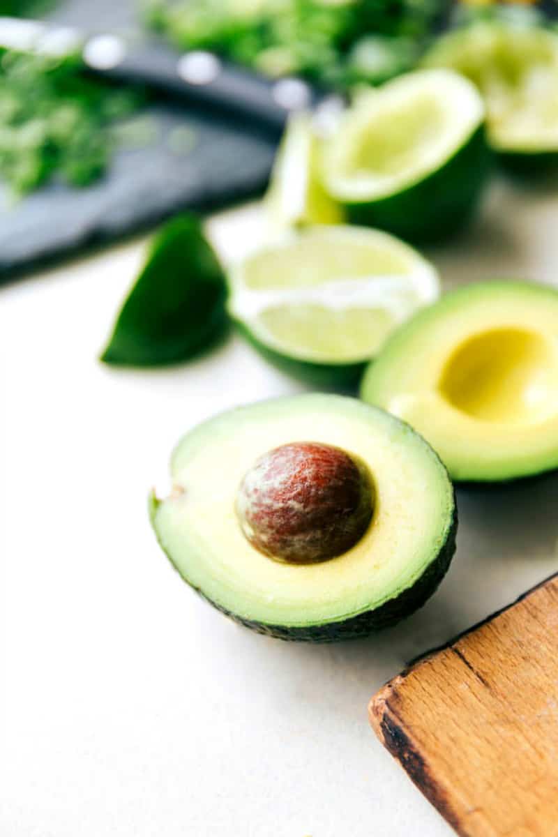 A halved fresh avocado