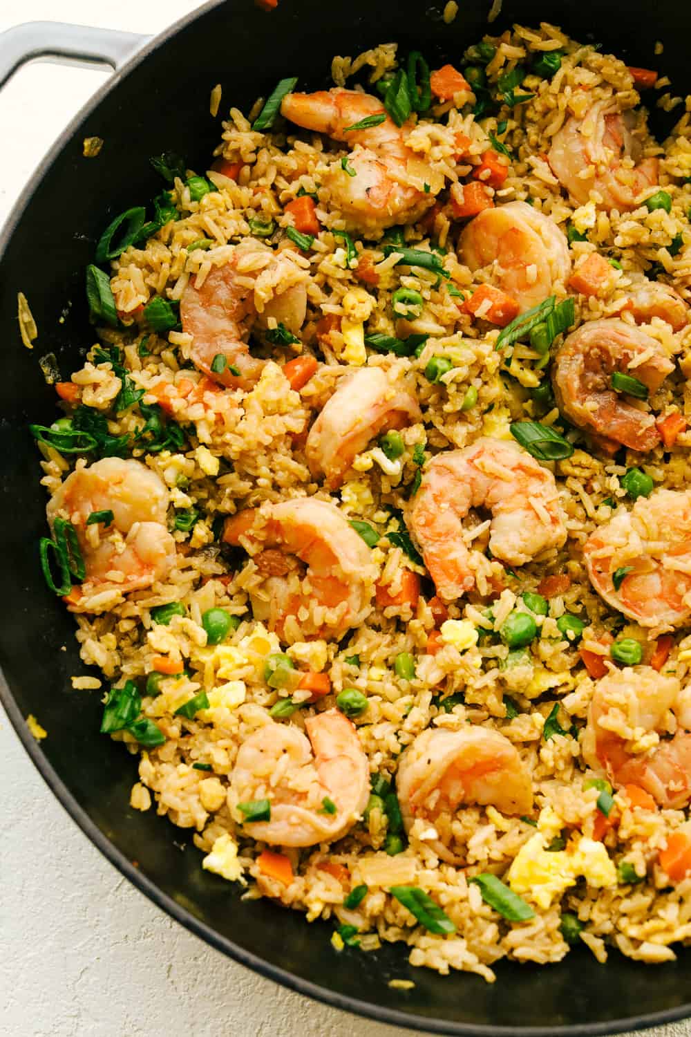 Close up of Shrimp fried rice in a pan. 