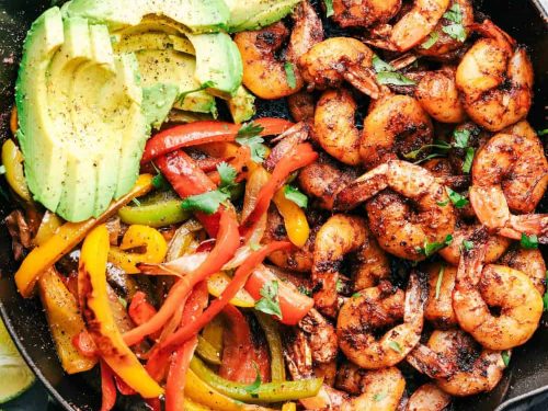 20 Minute Skillet Blackened Shrimp Fajitas