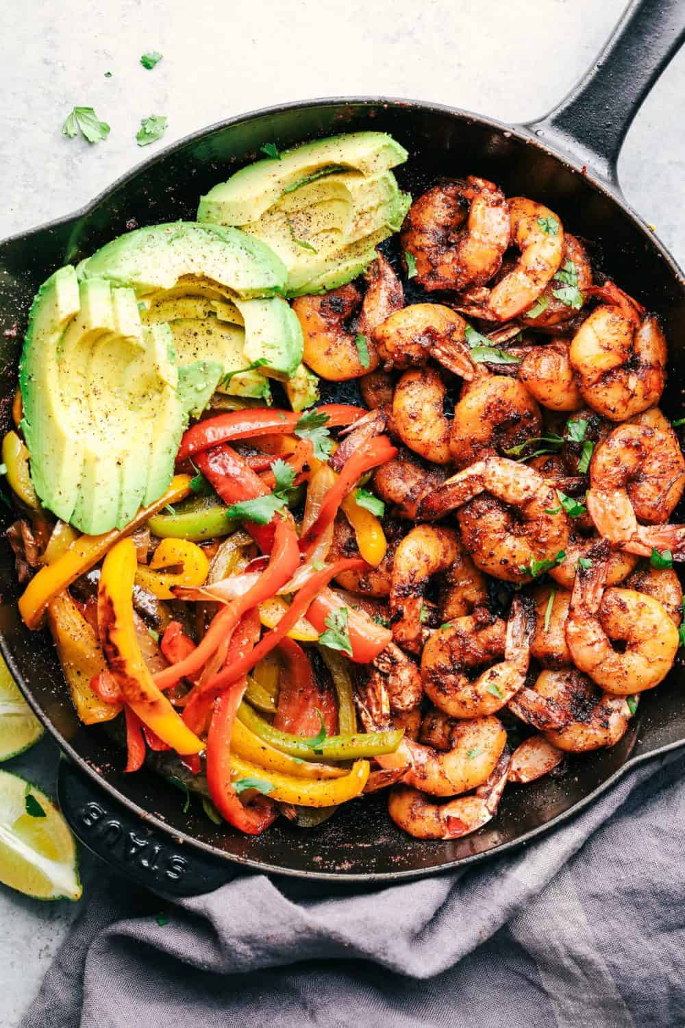 20 Minute Skillet Blackened Shrimp Fajitas