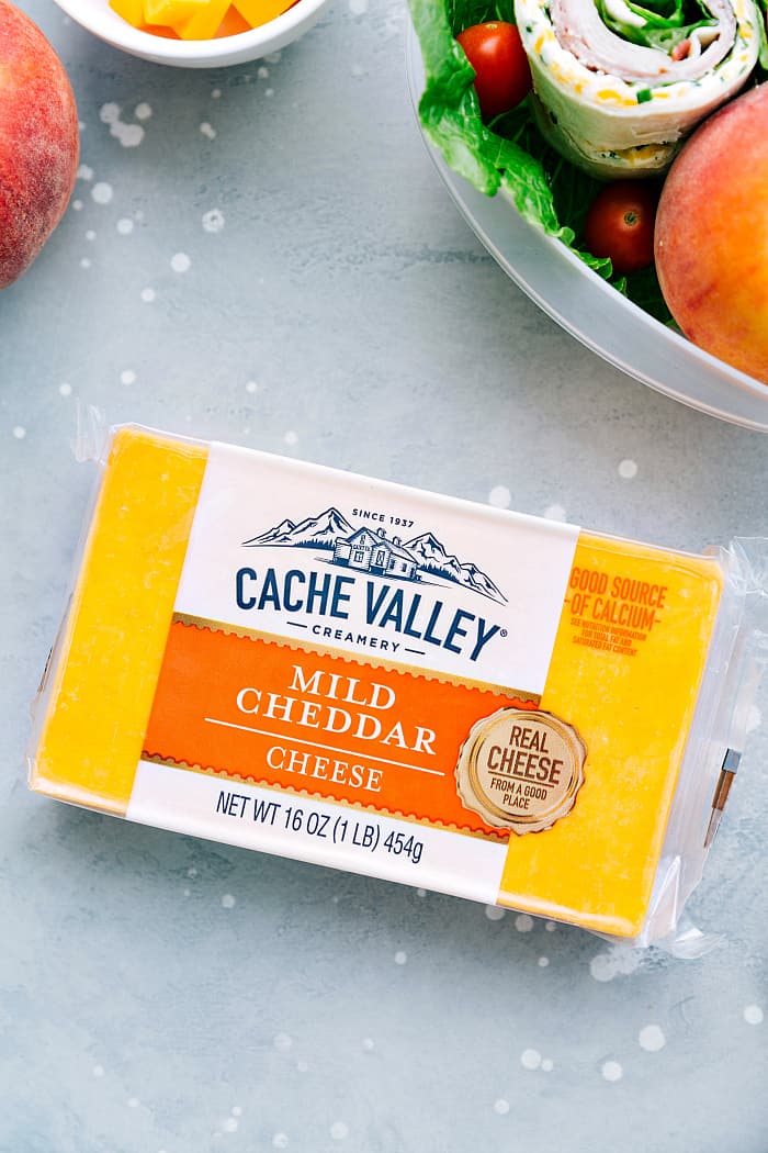 Mild cheddar cheese in a package.