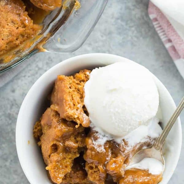 This Pumpkin Pudding Cake is hot, gooey dessert perfection! It would make a great finish to any fall or Thanksgiving dinner topped with a scoop of ice cream!
