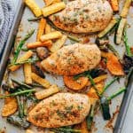Sheet Pan Garlic Paprika Chicken and Veggies is the perfect one pan dish that is full of flavour. You'll have dinner ready in 30 minutes with minimal clean - up.