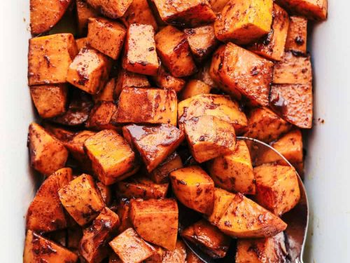 Roasted White Sweet Potatoes - with a honey cinnamon glaze!