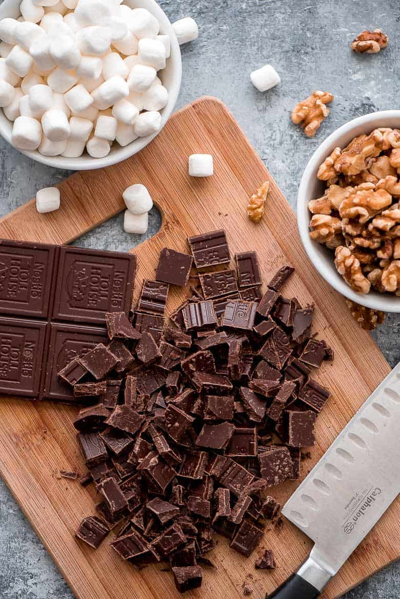 These rich Rocky Road Chocolate Cookie ingredients.