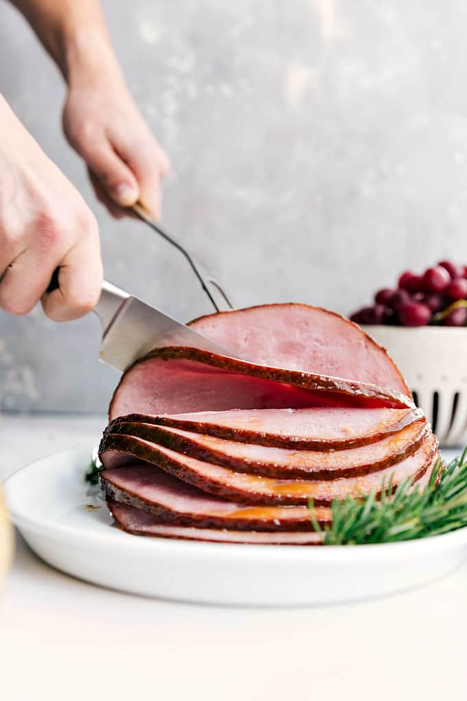 Slicing the ham.