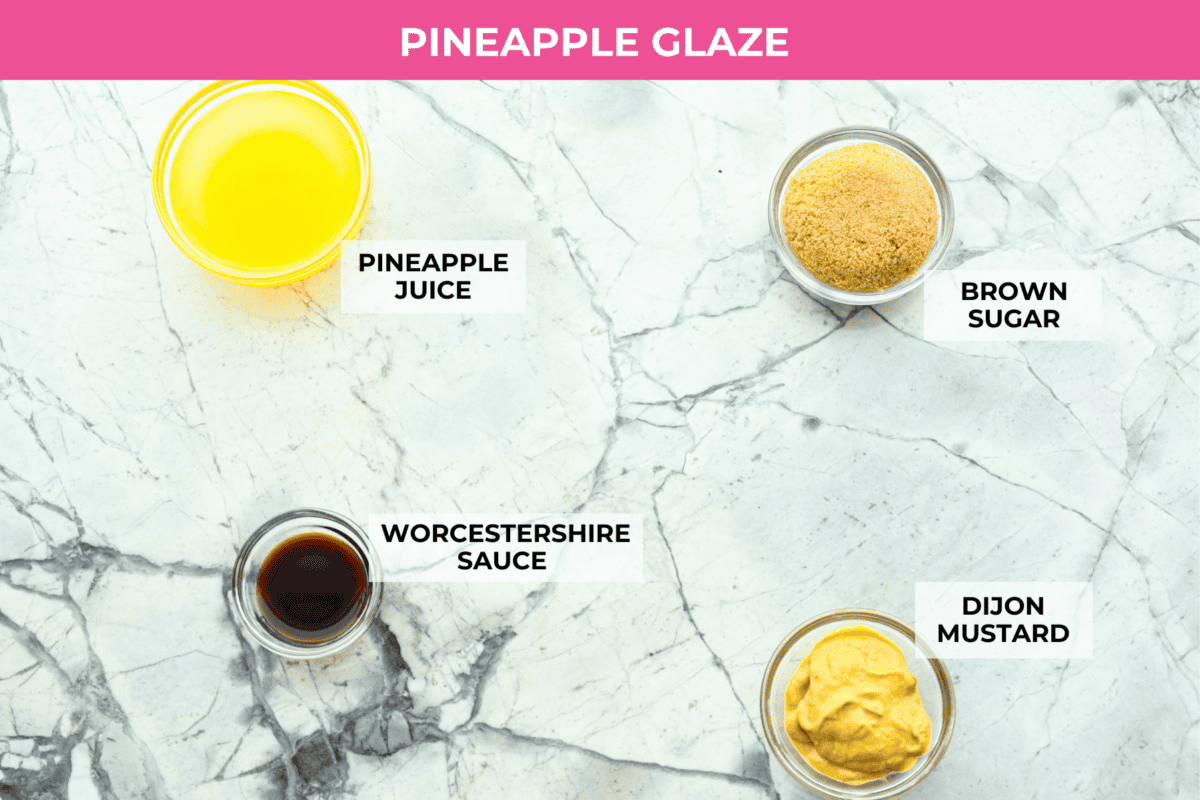 Overhead shot of pineapple glaze ingredients. 