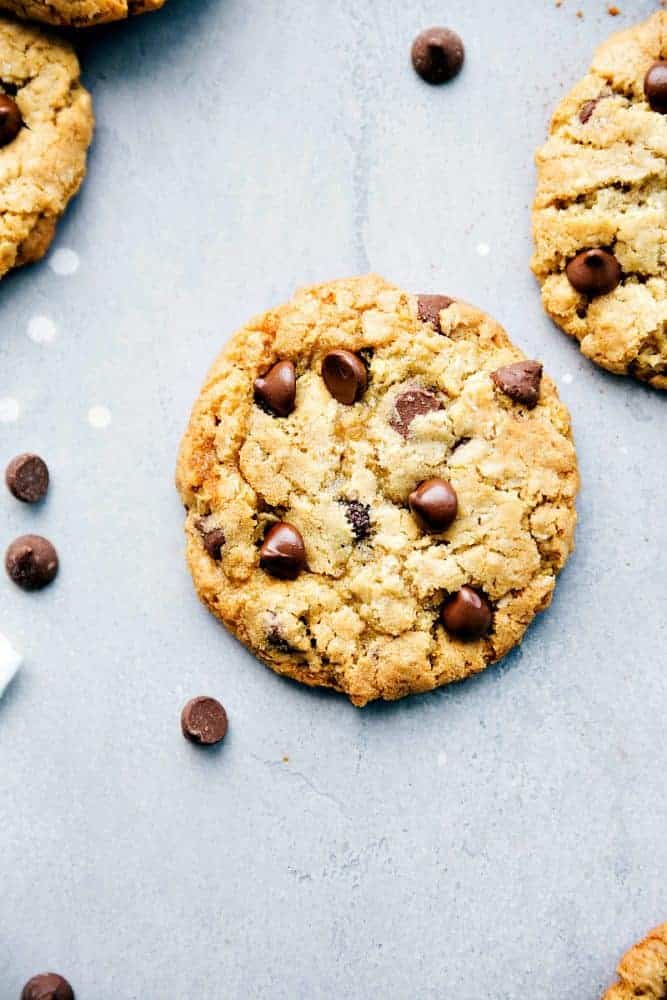 Chewy oatmeal cookies with chocolate chips.