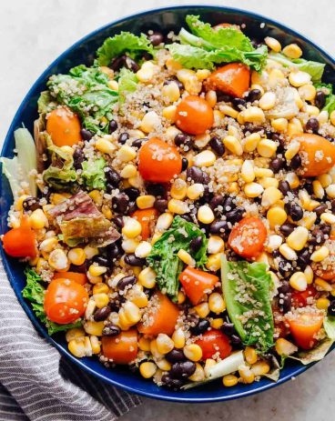A big bowl of southwest quinoa bean salad