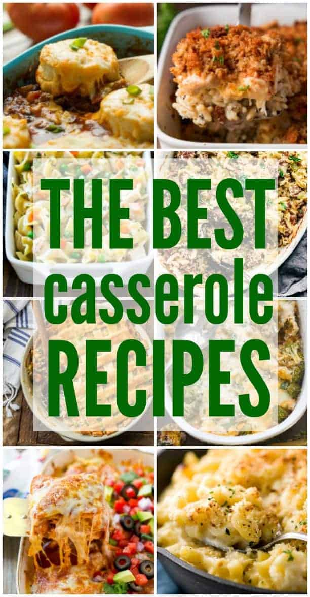Collage of casseroles. 