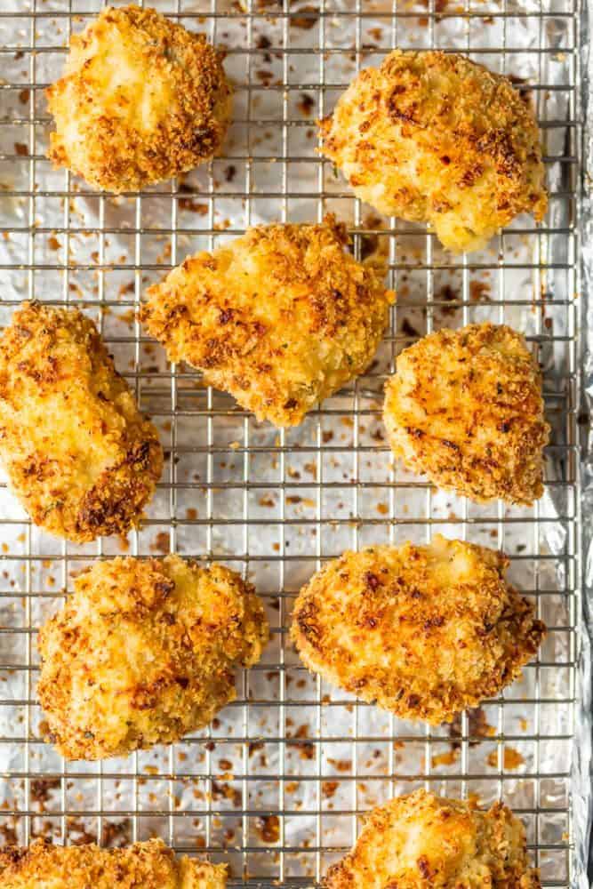 Baked Parmesan Chicken Nuggets on a cooking sheet.