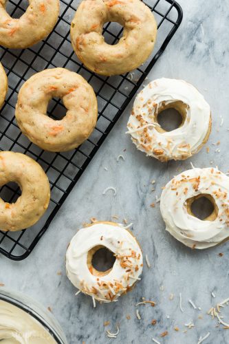 These Baked Carrot Cake Donuts with Cream Cheese Frosting are a real treat! They are healthier than traditional donuts and perfect for a Spring brunch or Easter dessert. Incredibly moist and flavourful!