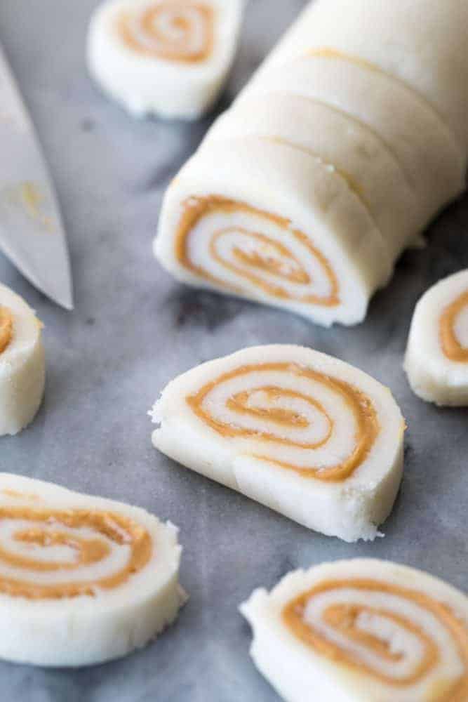 Peanut Butter Pinwheel Candy cut into pieces