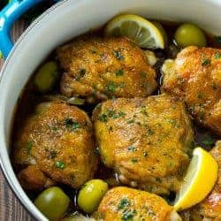 This Moroccan chicken is tender chicken thighs cooked in an aromatic sauce with olives and lemon. An easy dinner that's full of unique flavors!