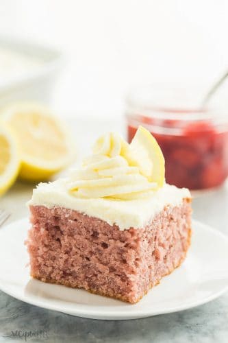 strawberry lemonade cake on white plate