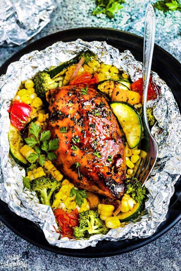 Grilled Barbecue Chicken and Vegetable Foil Packs