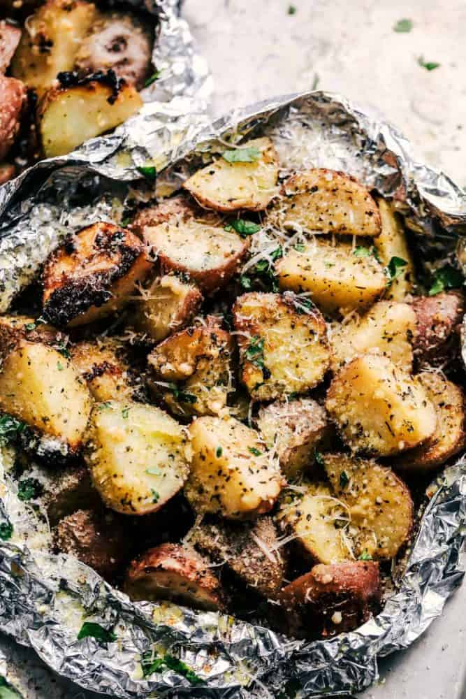 Parmesan Garlic Potato Foil Packets. 