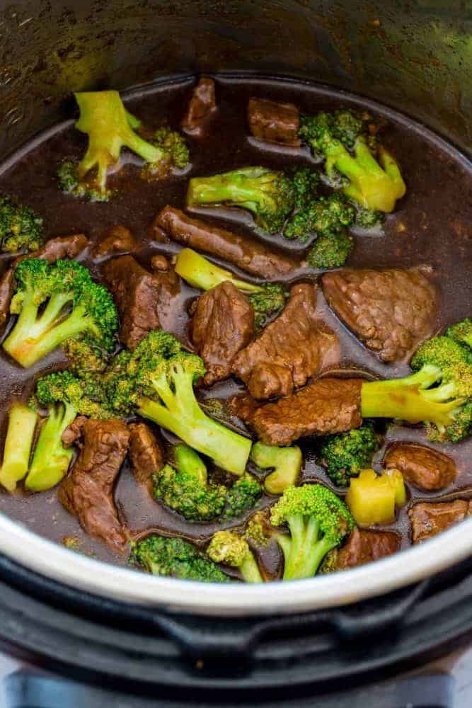 Making beef and broccoli in an Instant Pot.