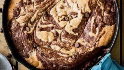 Skillet Brownie Chocolate Chip Cookie (Brookie Recipe) - Kirbie's Craving